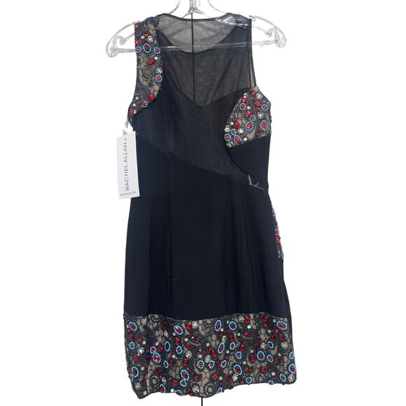 Rachel Allan Semi Sheer Sequin Beaded Homecoming Party Sheath Dress Size 6 Black - Picture 1 of 3